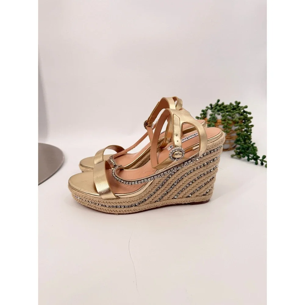 Charles David Wedge Sandals Womens 11M Gold Rhinestone Espadrille Platform Heels